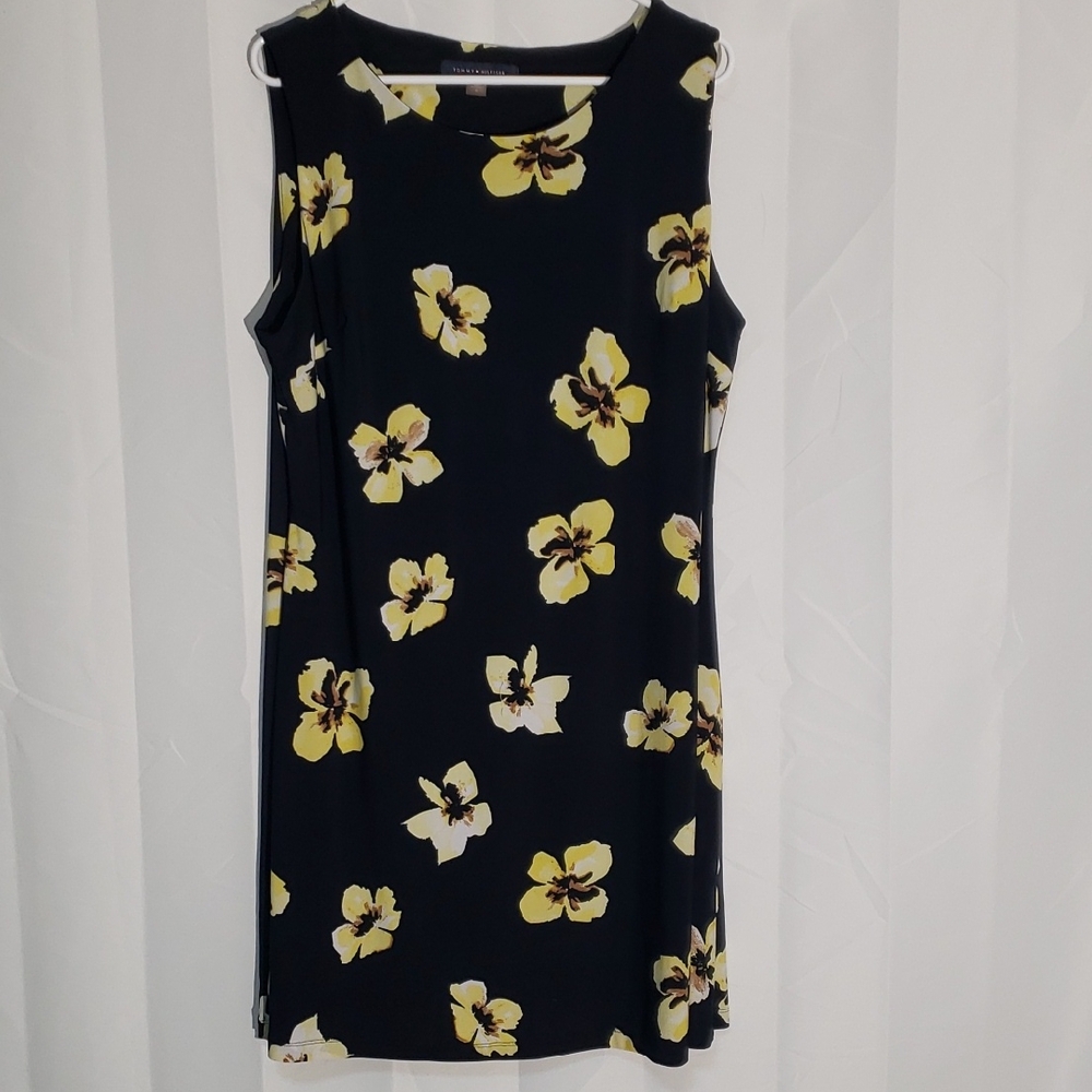 Sleeveless Black Floral Shift Dress - Yellow Bloom Tropical Tommy Hilfiger 16